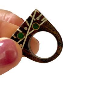 Wood Ring, Hand Crafted NB Artisan, Green/White Inlays